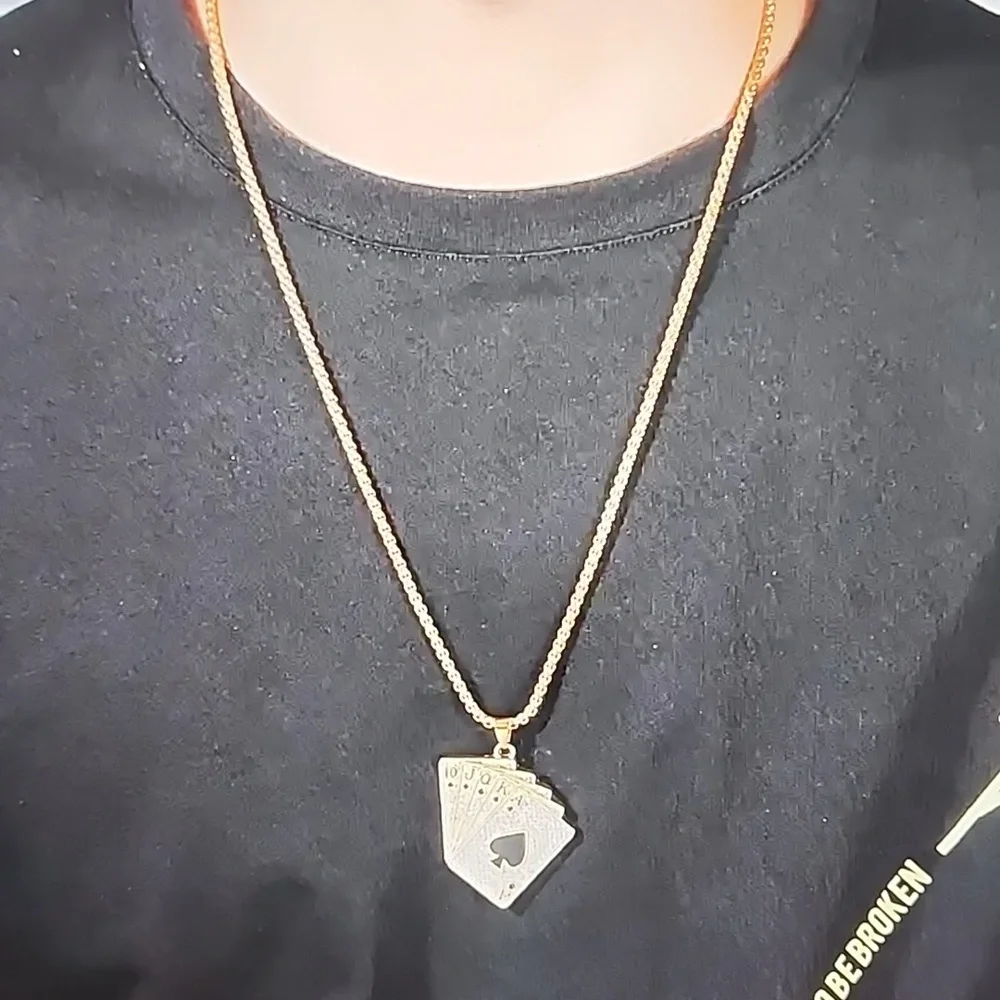 Gold Straight Flush playing card necklace